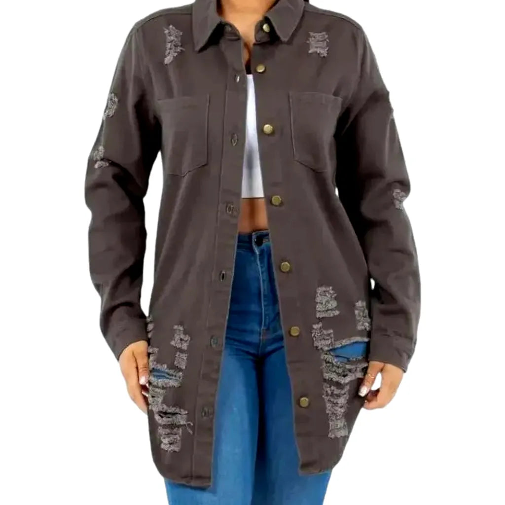 Chic long sleeve women's jean shirt