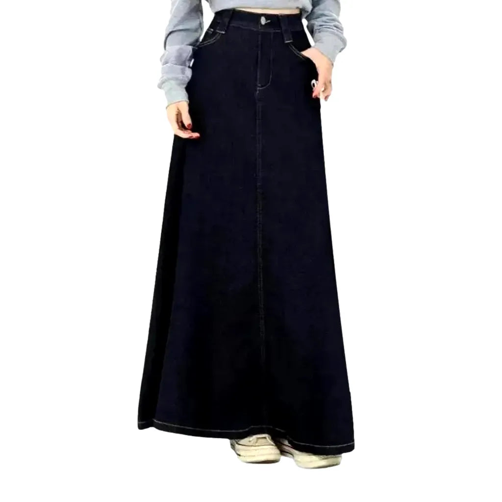 High-waist dark casual jeans skirt