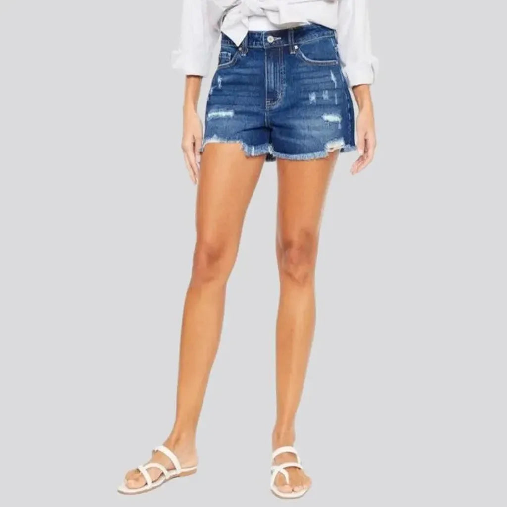 Sanded grunge denim shorts
 for women