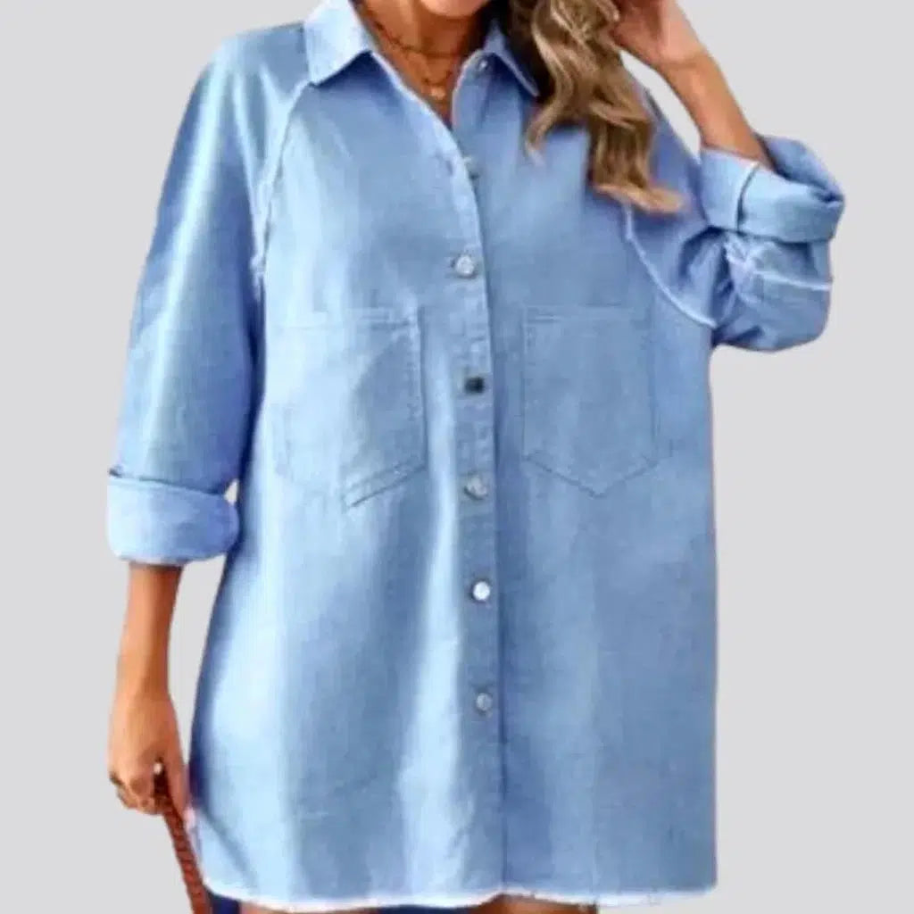 Knee-length raw-hem jean dress