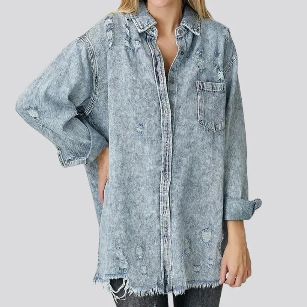 Grunge long women's denim shirt