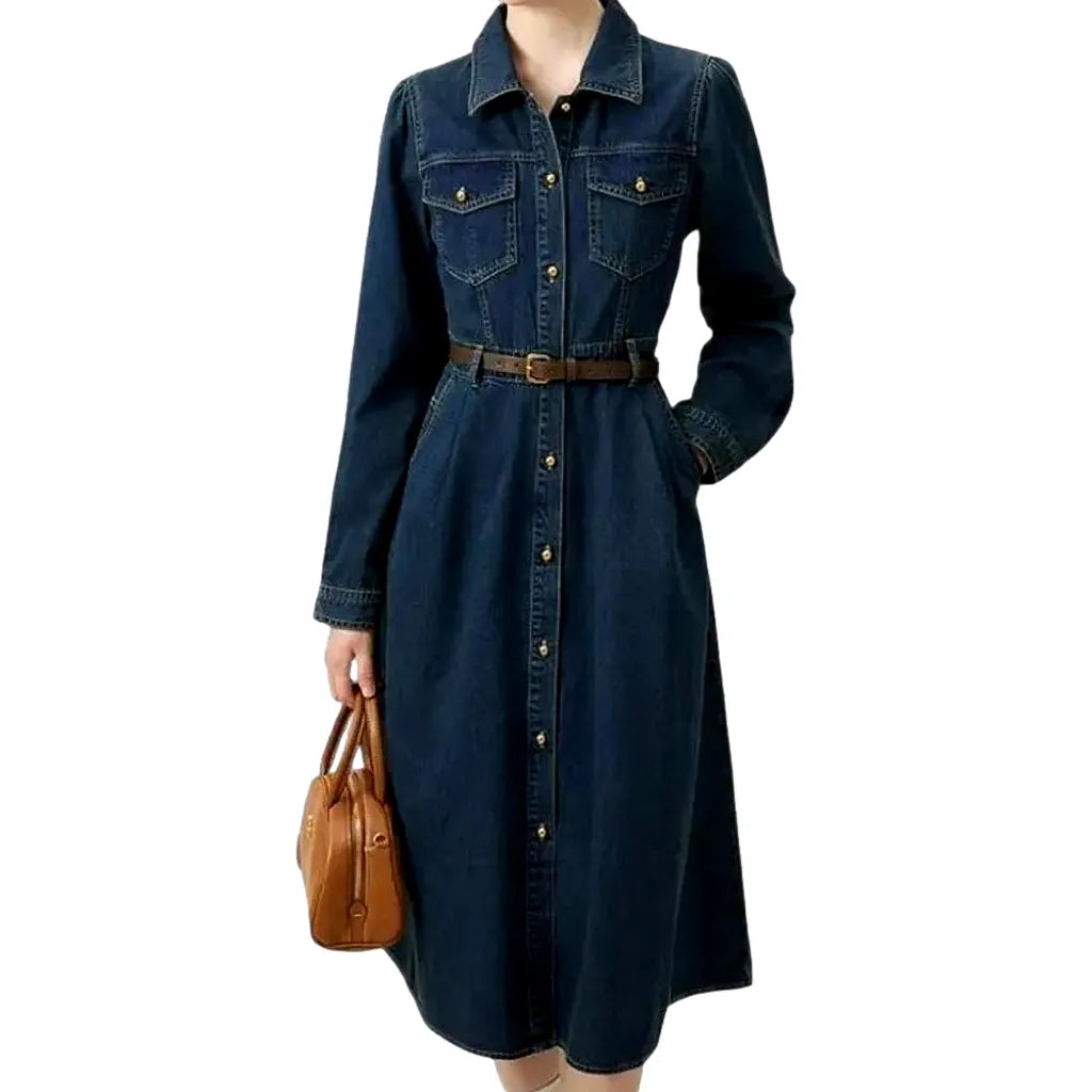 Casual dark bell-shaped jean dress