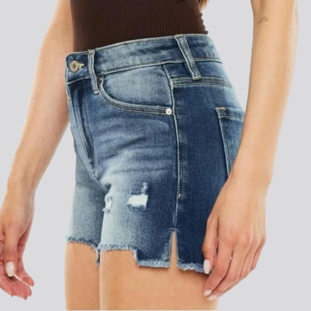 Distressed high-waist denim shorts for women