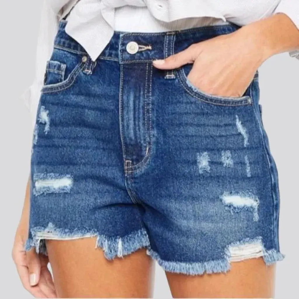 Sanded grunge denim shorts
 for women