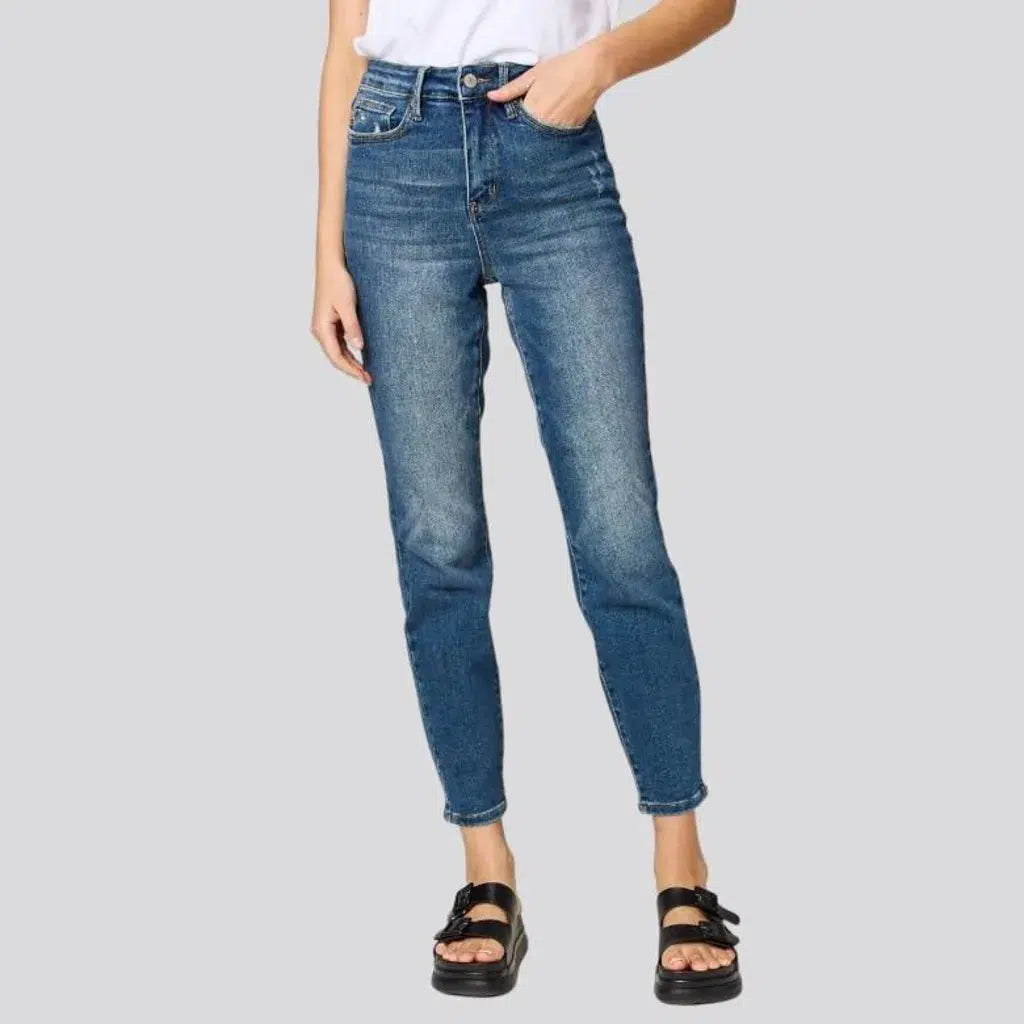 Stonewashed whiskered jeans for women