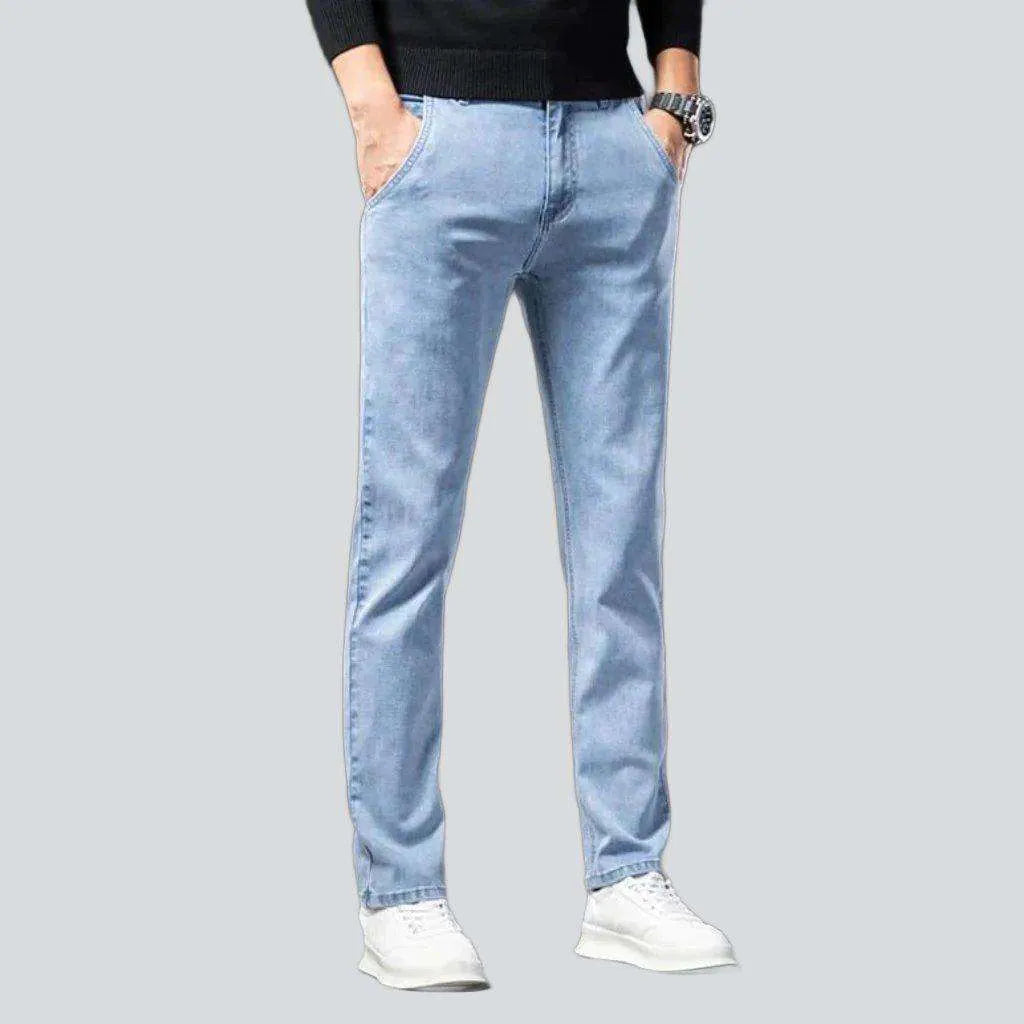 Diagonal pocket sanded men's jeans
