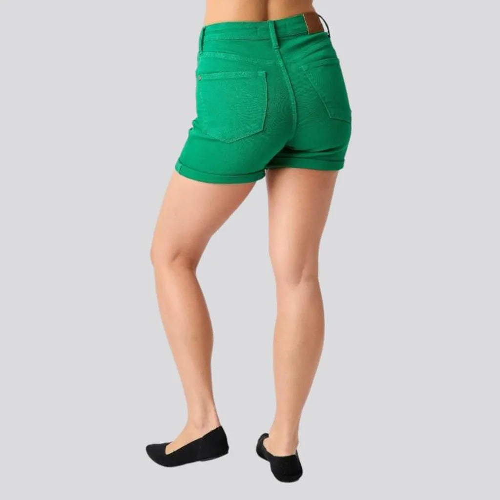 Green color jeans shorts
 for ladies