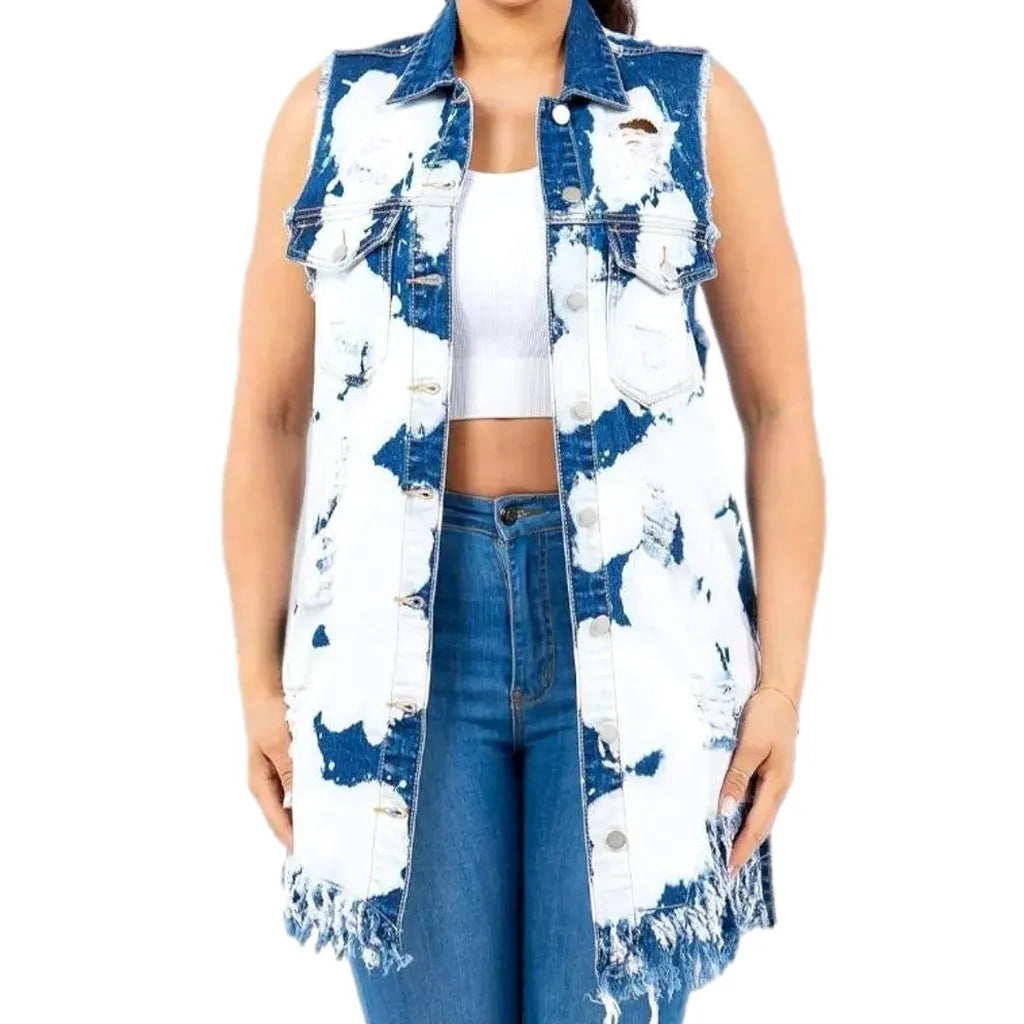 Stylish slim fit boho denim vest for ladies