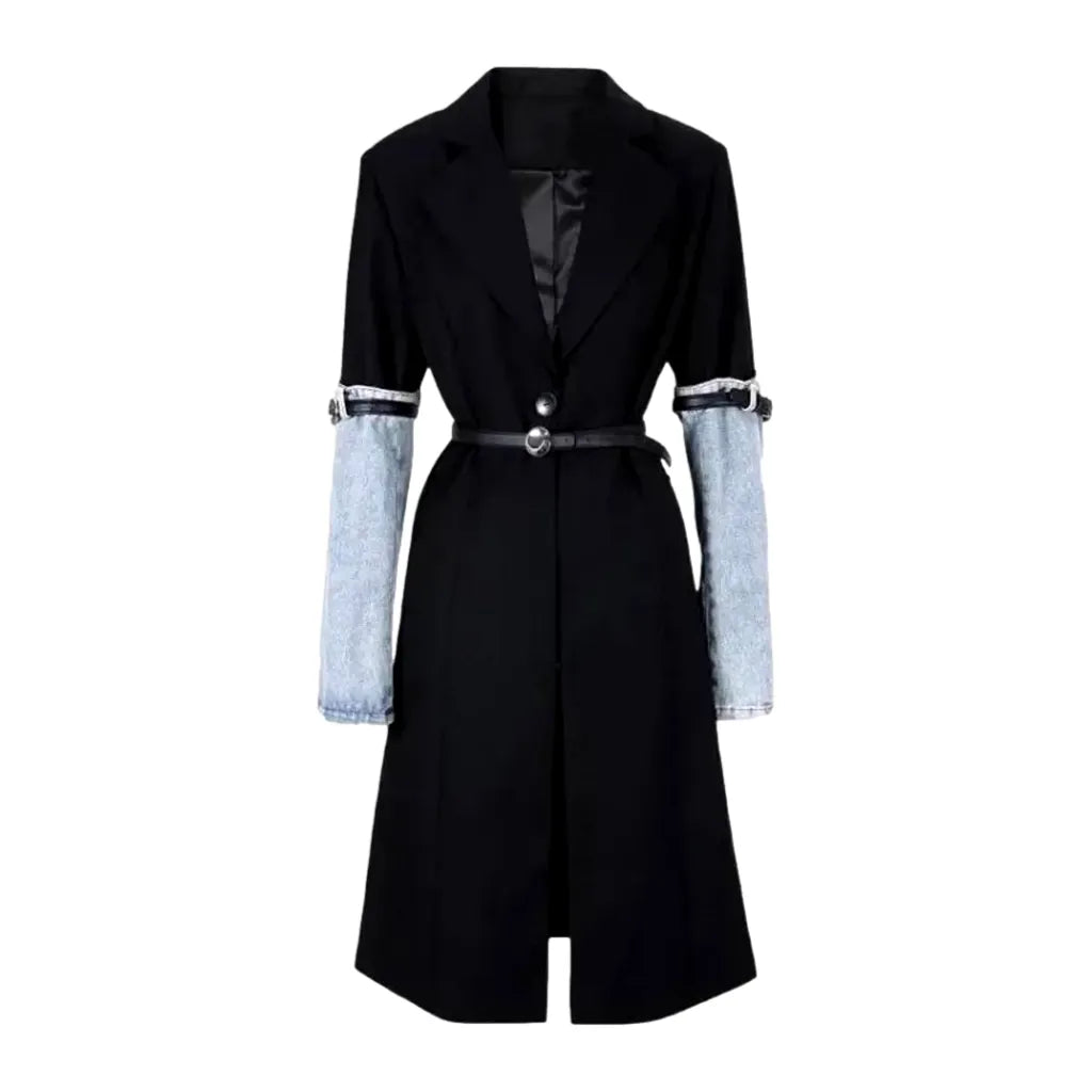 Long stylish mixed pattern women's jean coat