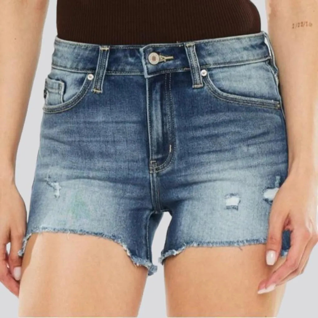 Distressed high-waist denim shorts for women