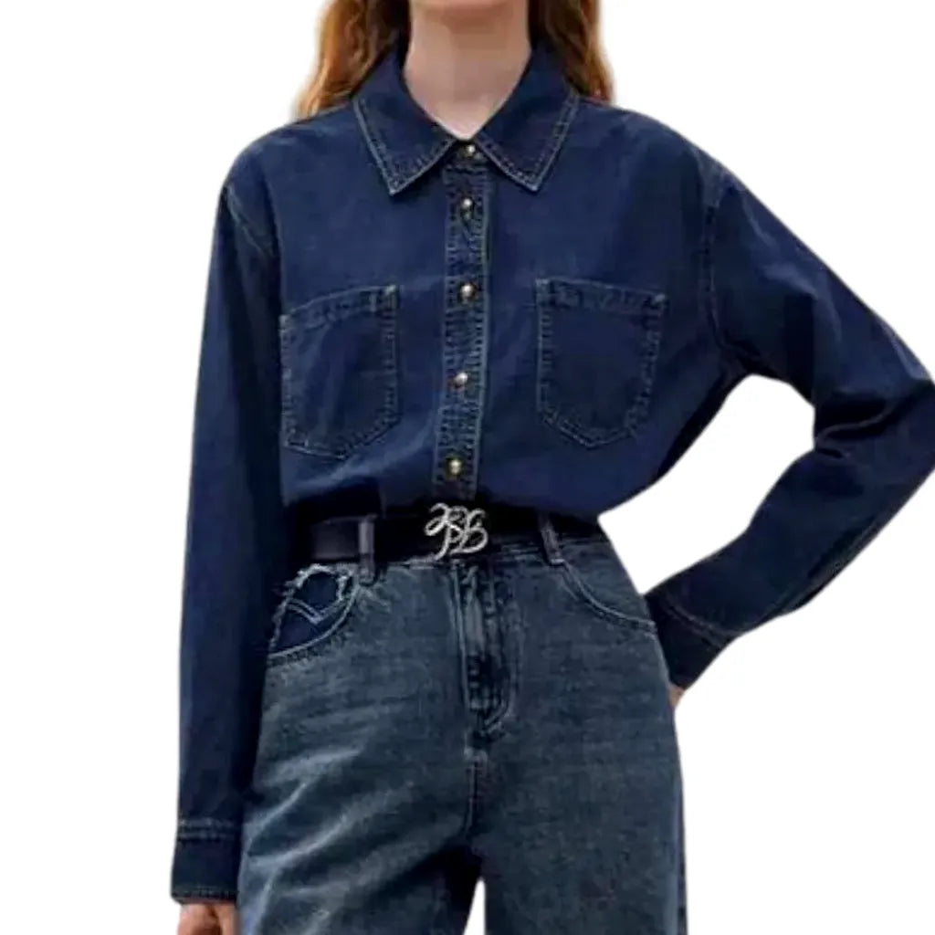 Dark classic oversized denim shirt for ladies
