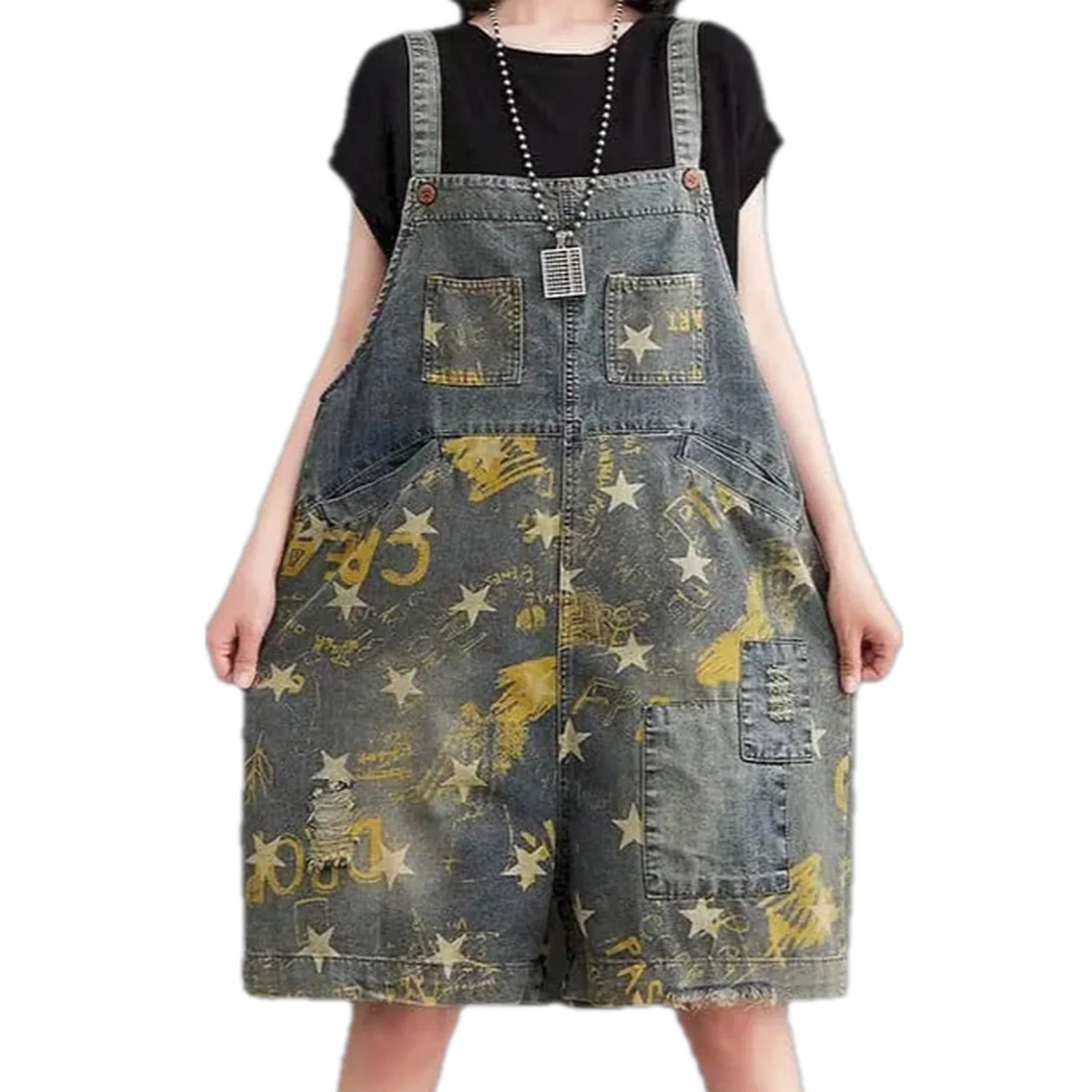 Baggy fit stylish women's denim bib