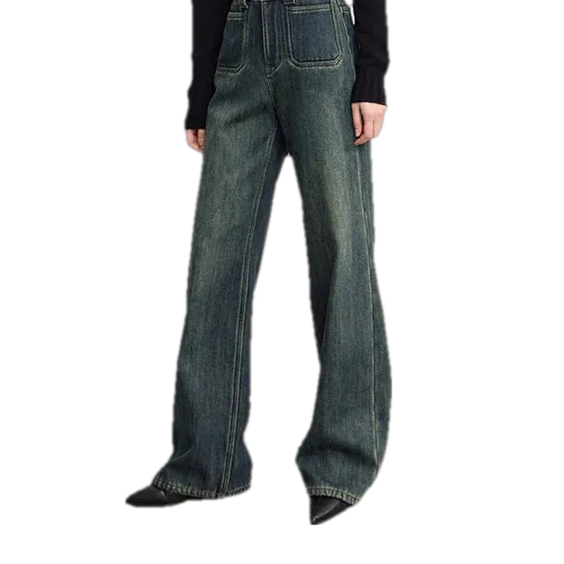 Padded stonewashed wide women's jeans