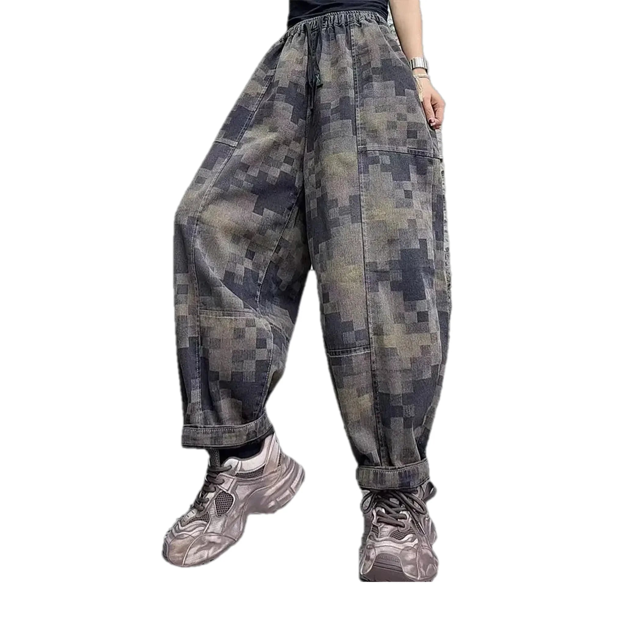 Trendy animal print jean joggers for ladies