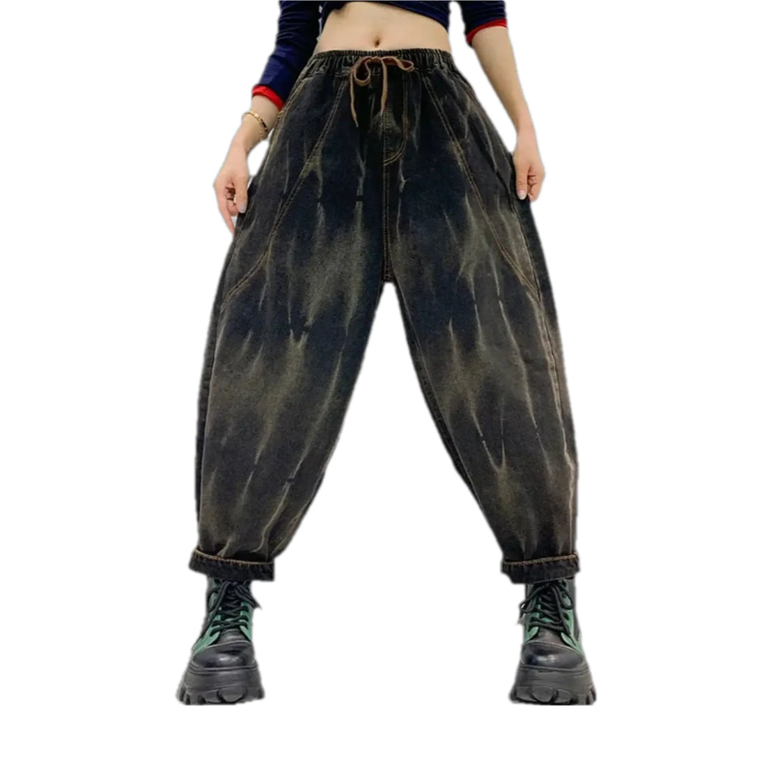 Medium rise baggy-leg jean joggers for women