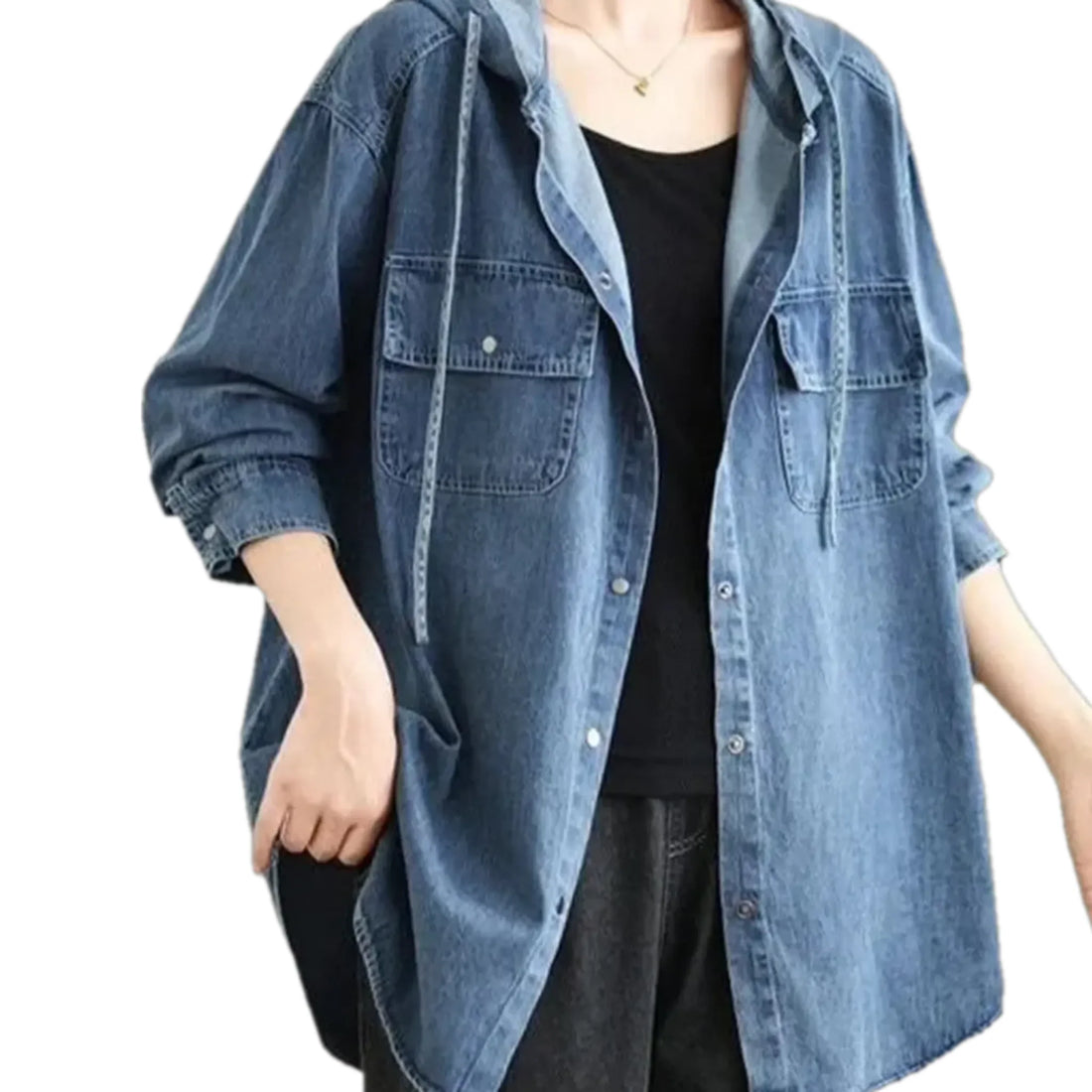 Medium casual oversized denim jacket for women