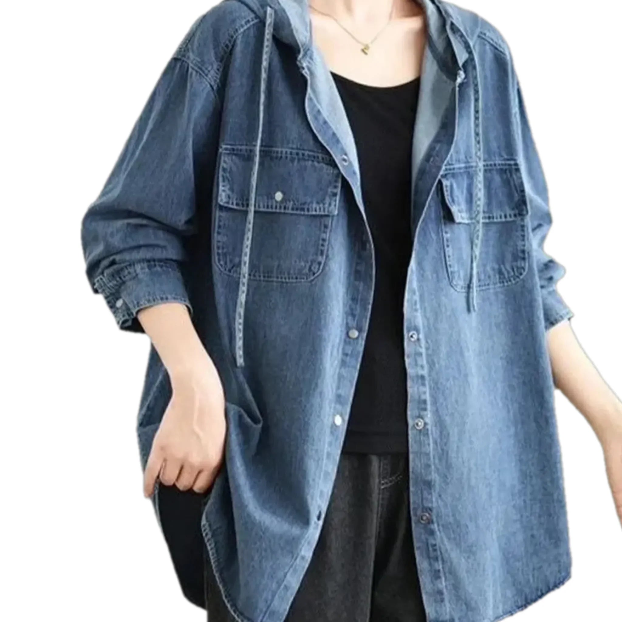 Medium casual oversized denim jacket for women