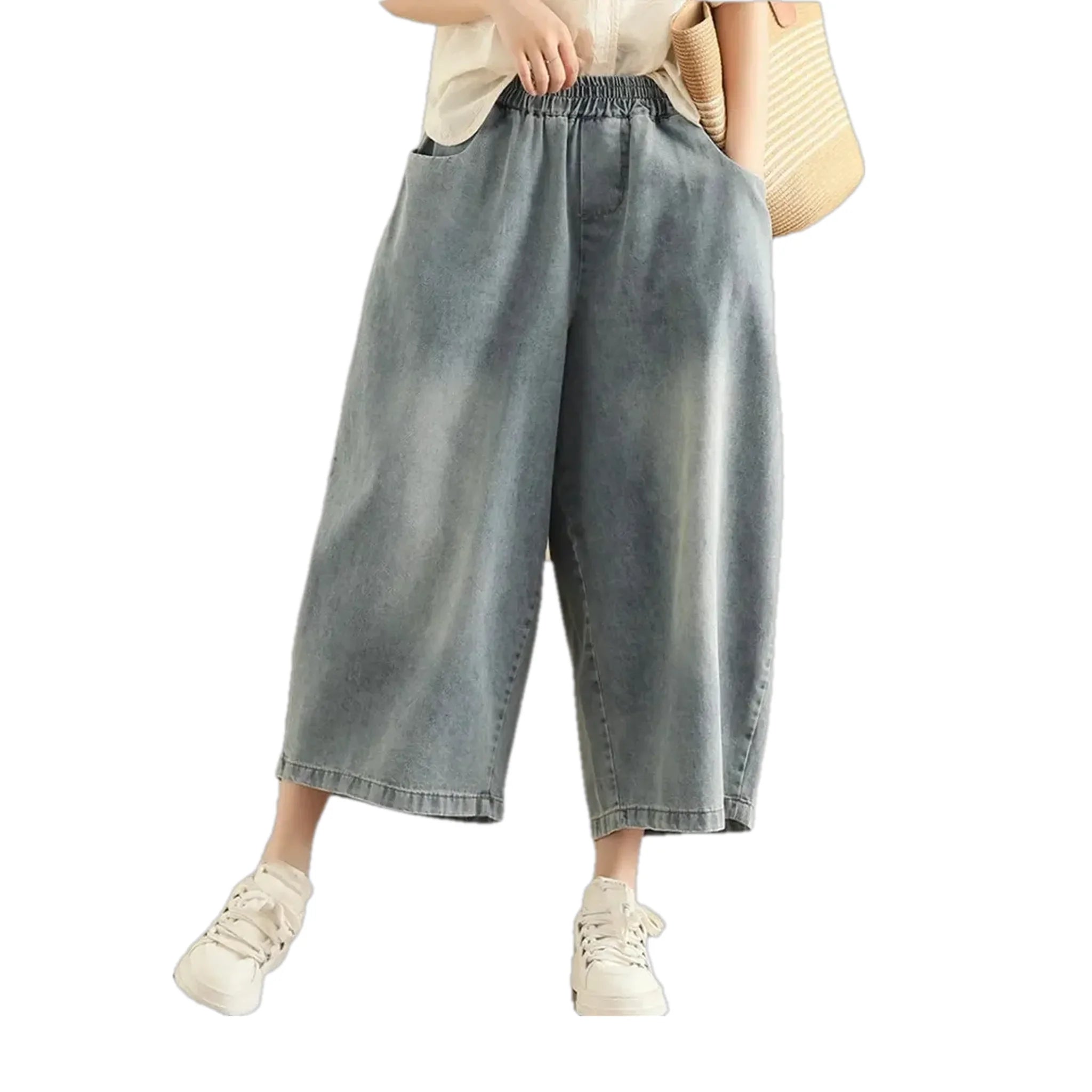 Faded wash women's denim culottes