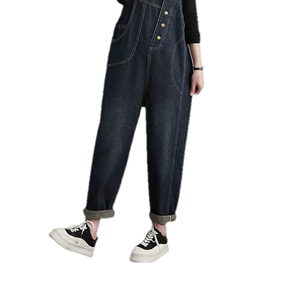 Fashionable contrast pattern women's jean bib