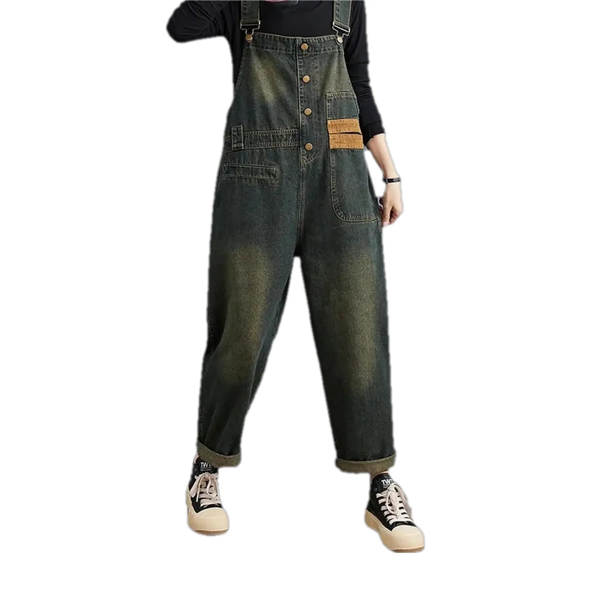 Street style retro fit women's denim dungaree