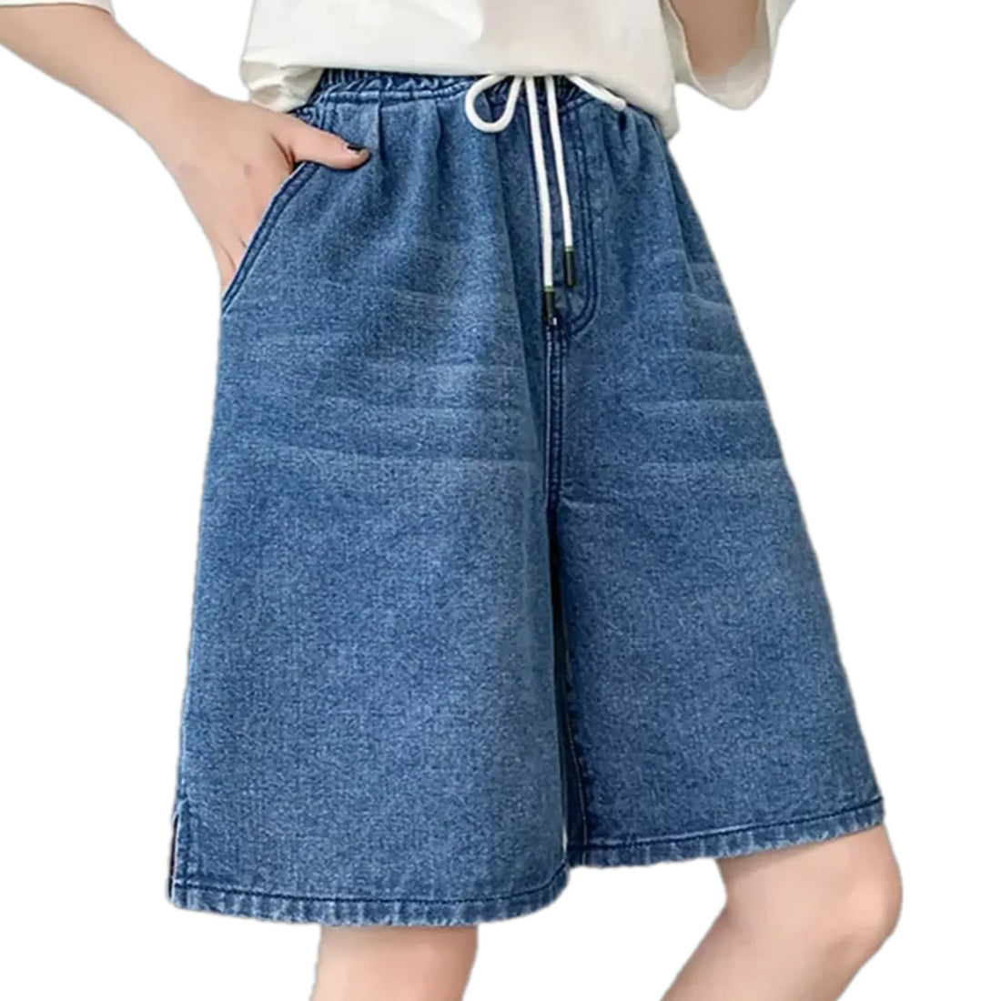 High-waist faded wash fashion women's denim shorts