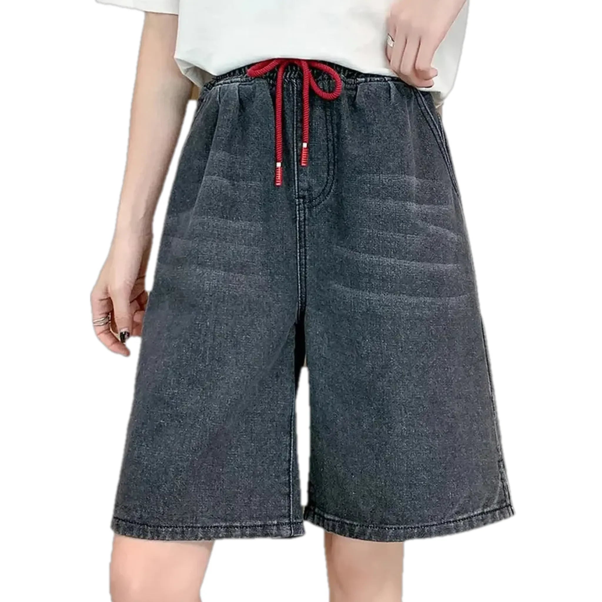 High-waist faded wash fashion women's denim shorts