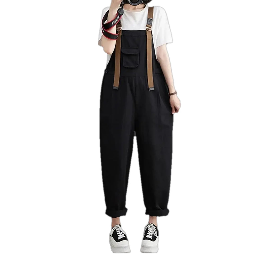 Baggy style monochrome women's denim overall