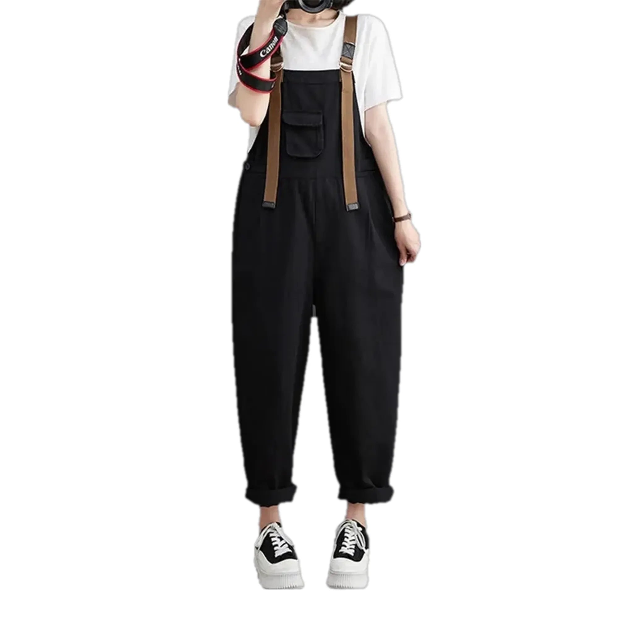 Baggy style monochrome women's denim overall