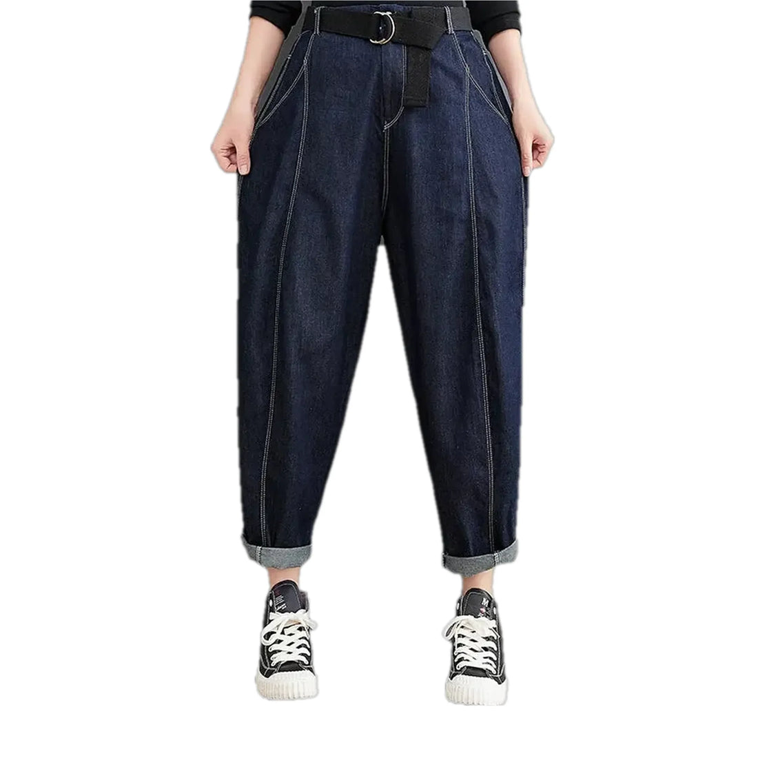 Mid rise fashion baggy fit jeans for ladies