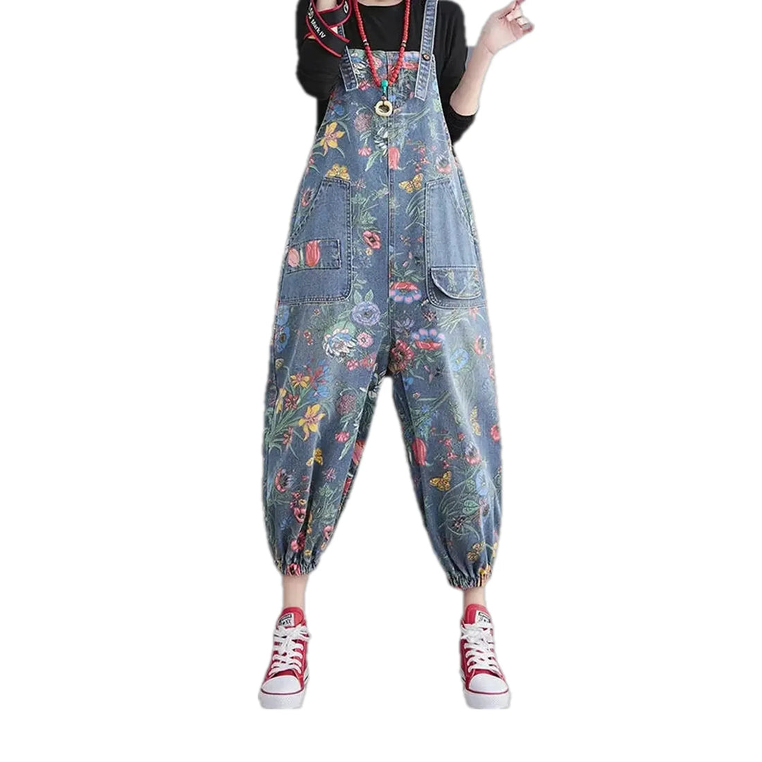 Comfortable baggy-fit cargo women's jean bib