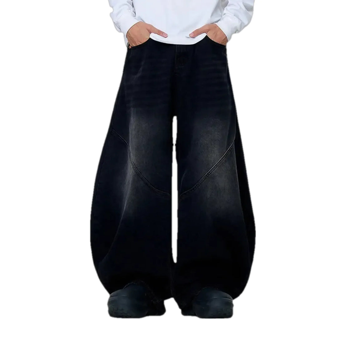 Whiskered seam detail men's denim pants