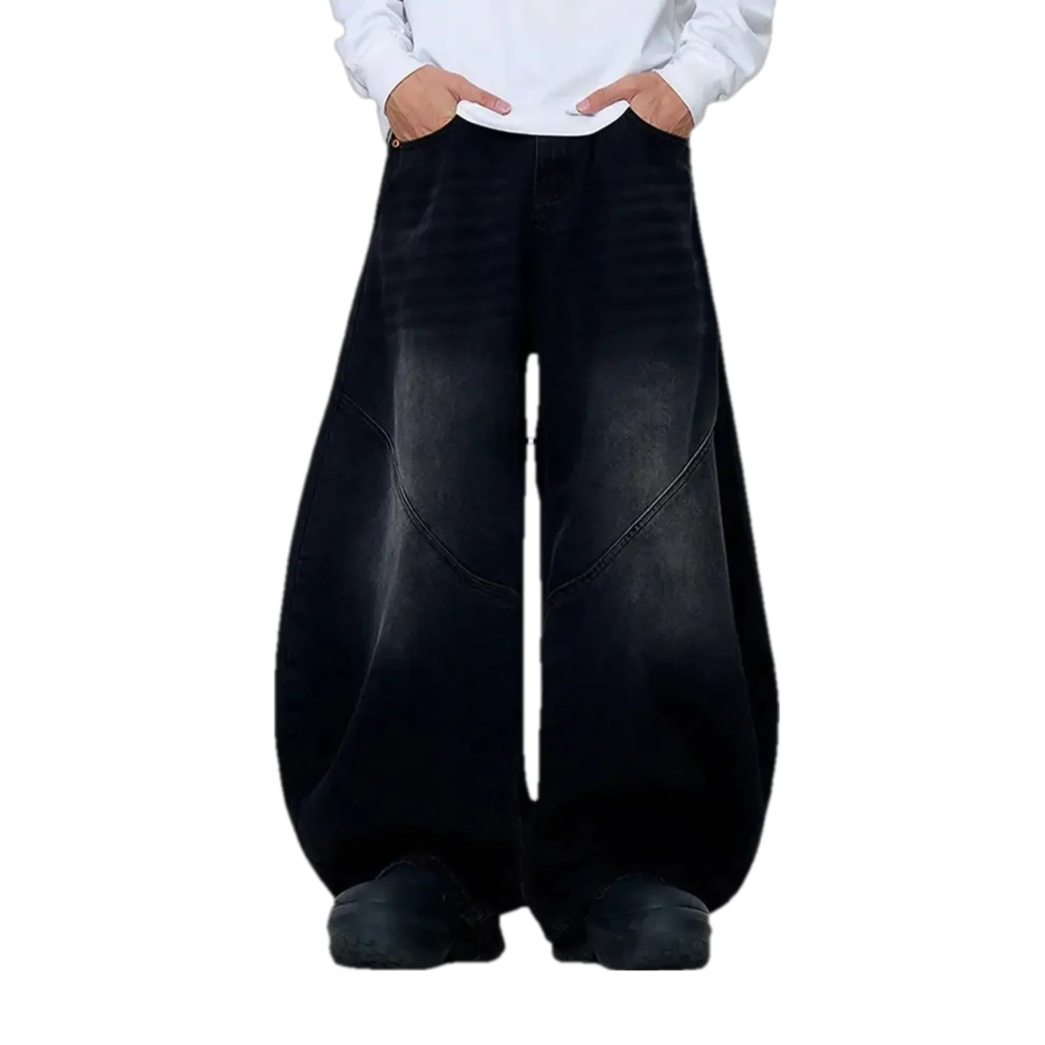 Whiskered seam detail men's denim pants