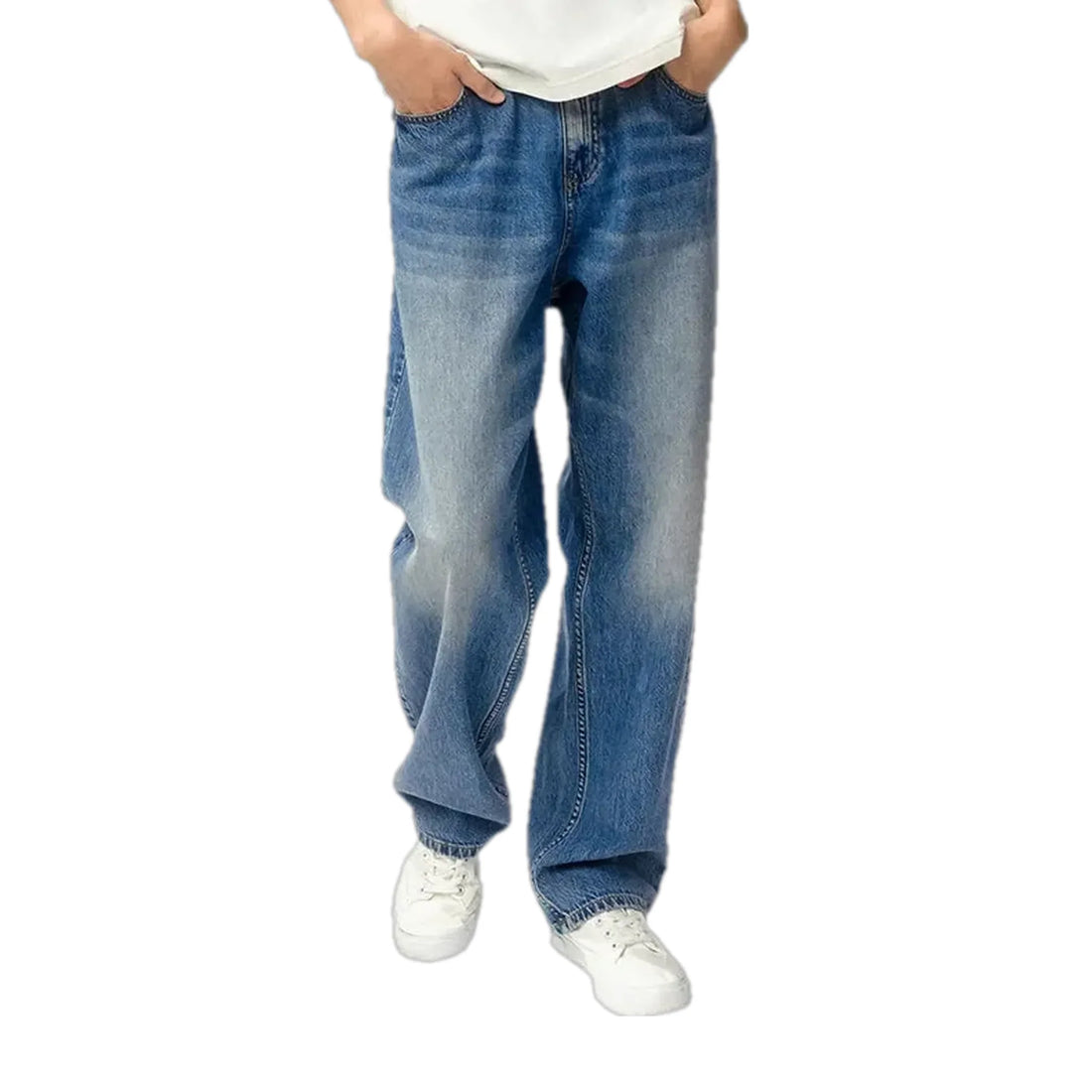 Fashionable whiskered straight fit men's jeans
