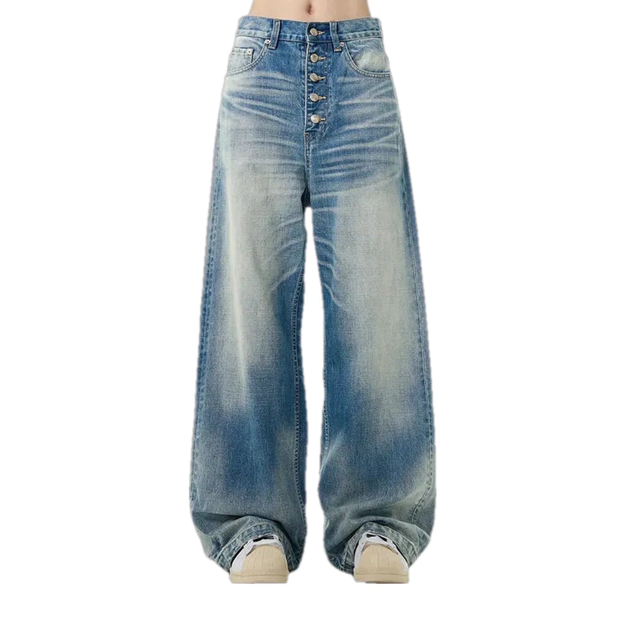 Sanded medium pattern baggy jeans for men