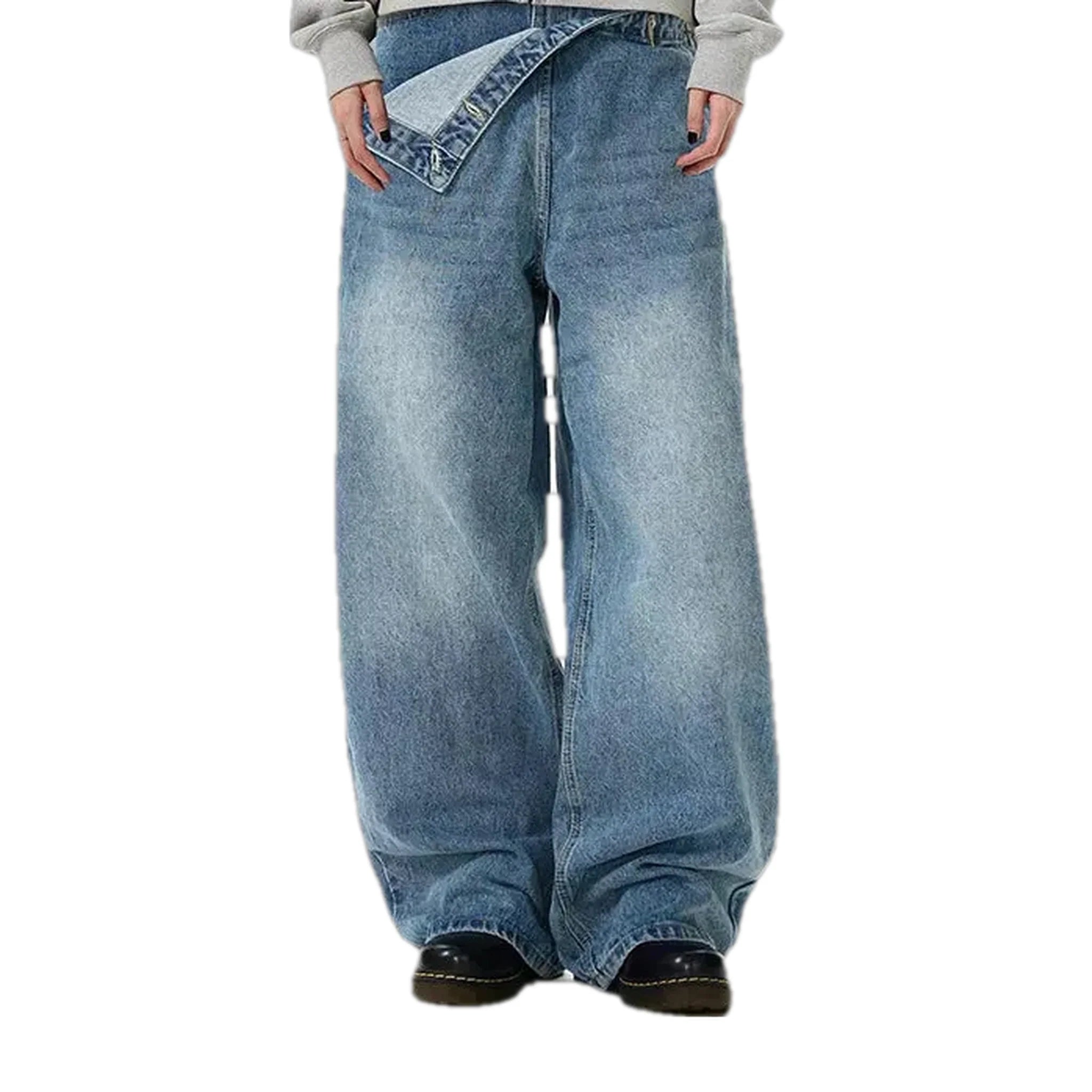Light pattern mid rise baggy men's jeans