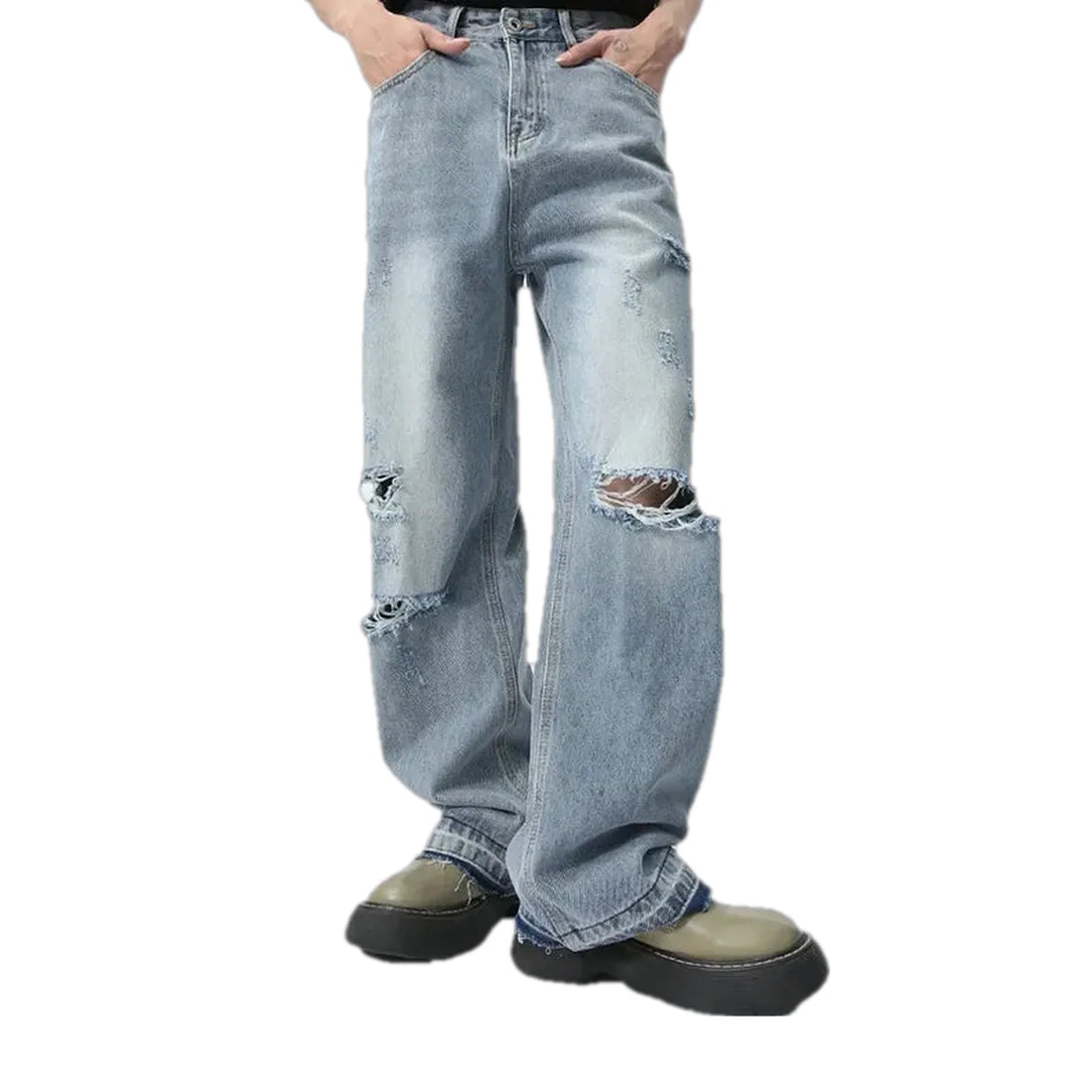 Faded mid waist men's jeans