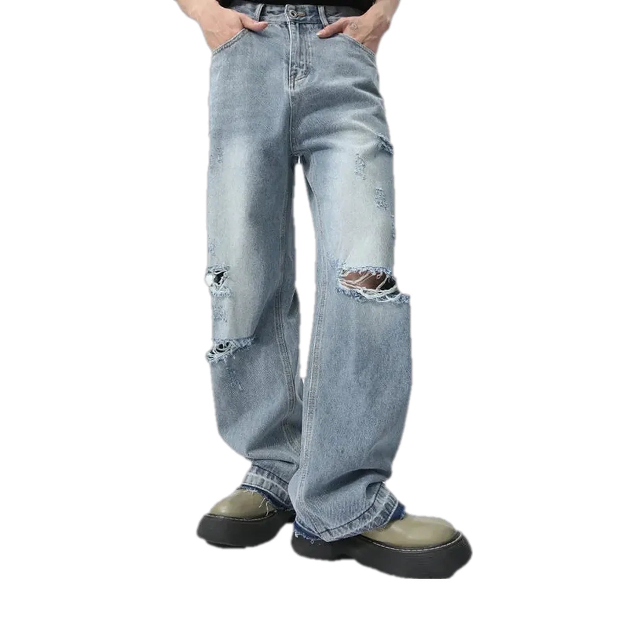 Faded mid waist men's jeans
