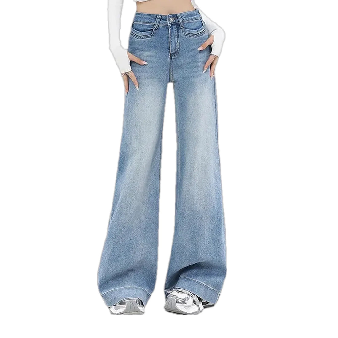 Light whiskered wide fit women's jeans