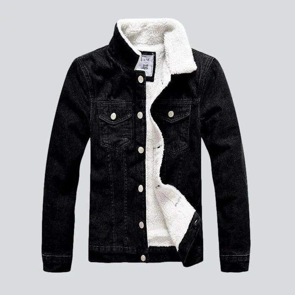 Black winter men's denim jacket