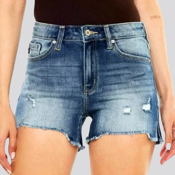 Distressed high-waist denim shorts for women