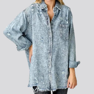 Grunge long women's denim shirt