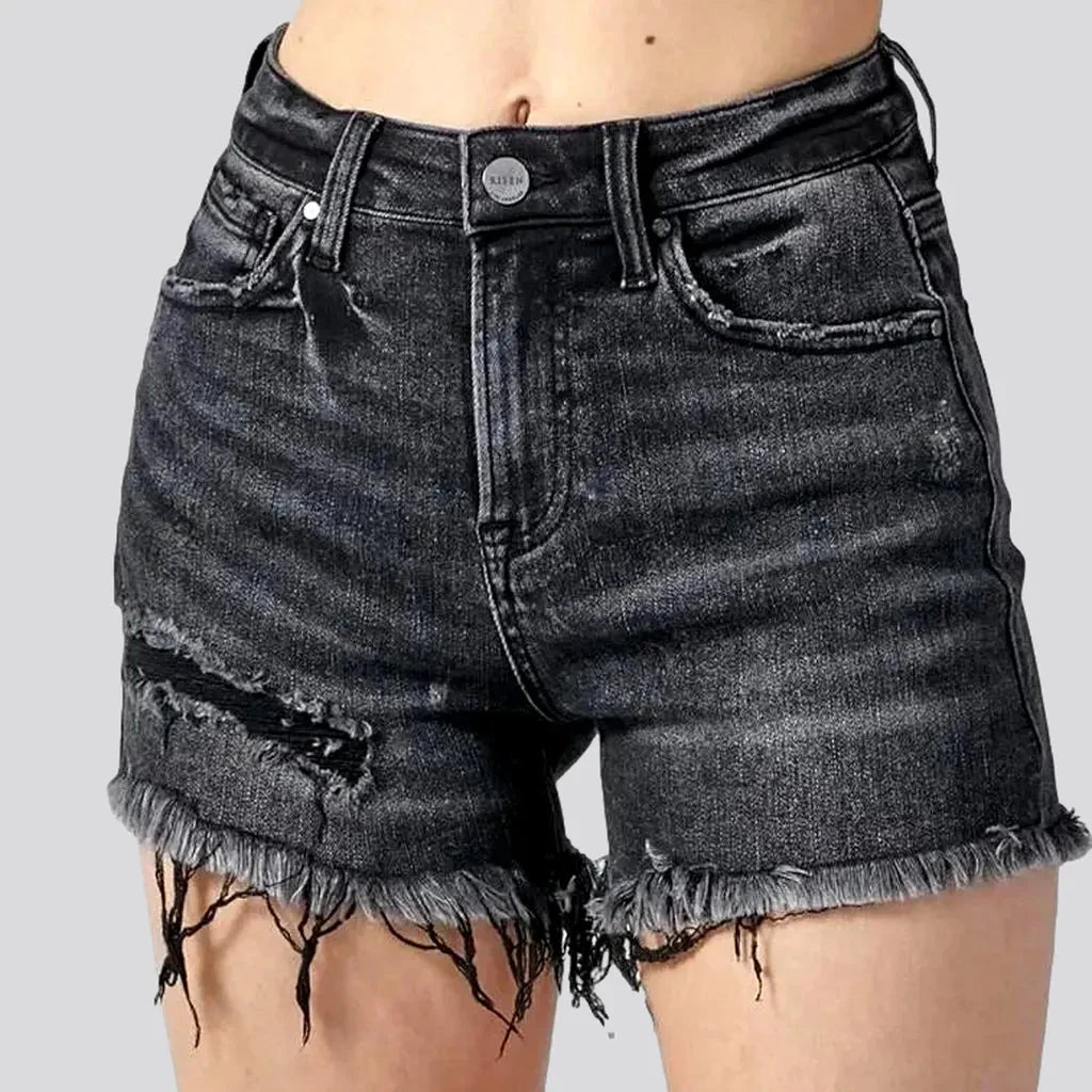 High-waist frayed-hem jeans shorts for women