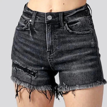 High-waist frayed-hem jeans shorts for women