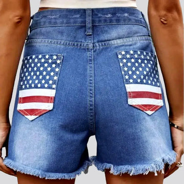 High-waist patched jeans shorts