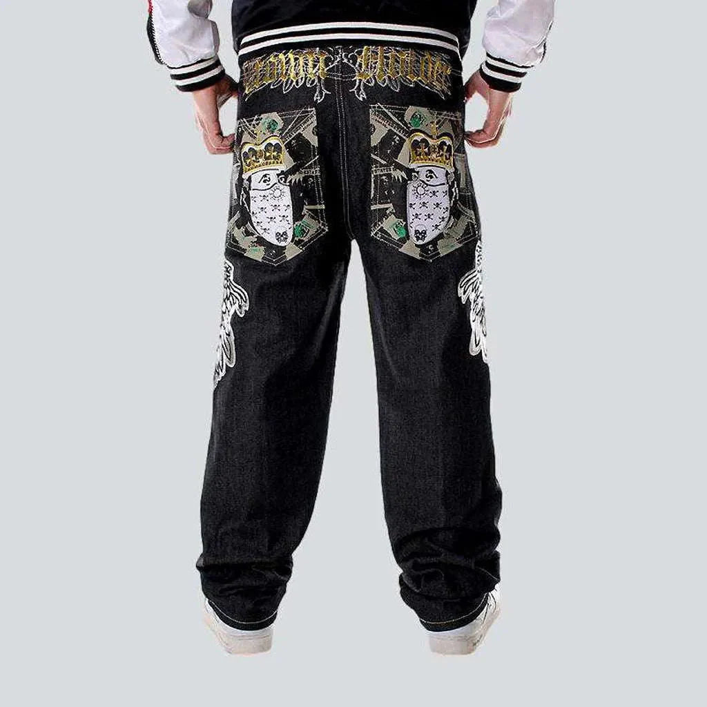 Hip-hop crown embroidery jeans