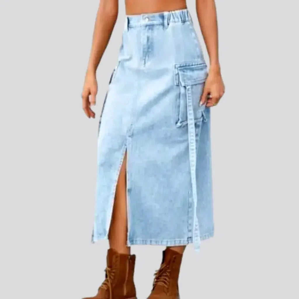 Long cargo denim skirt
 for ladies