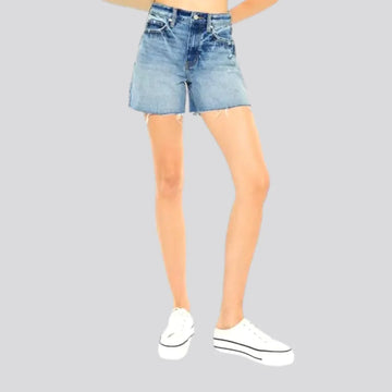 Raw-hem high-waist denim shorts for ladies