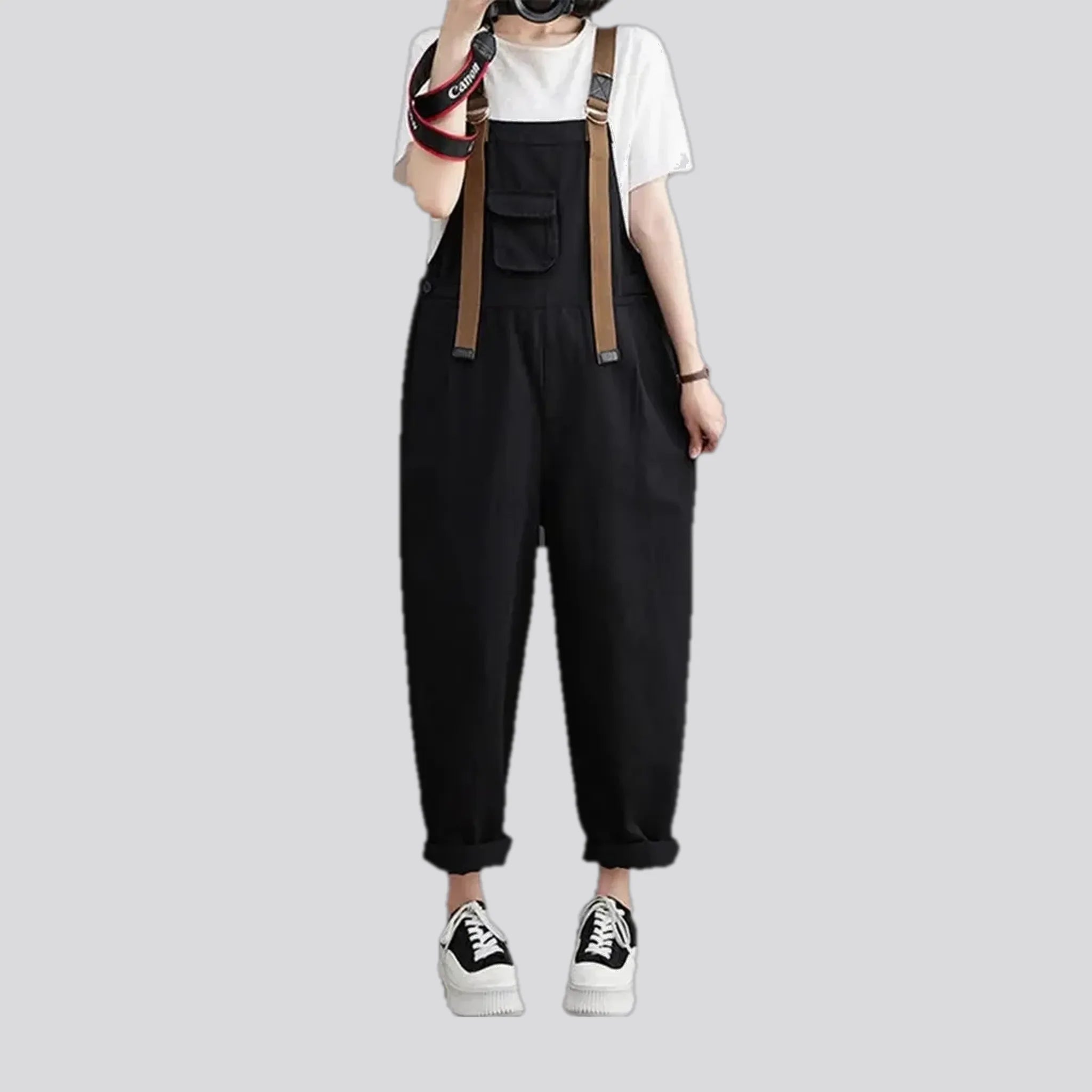 Baggy style monochrome women's denim overall