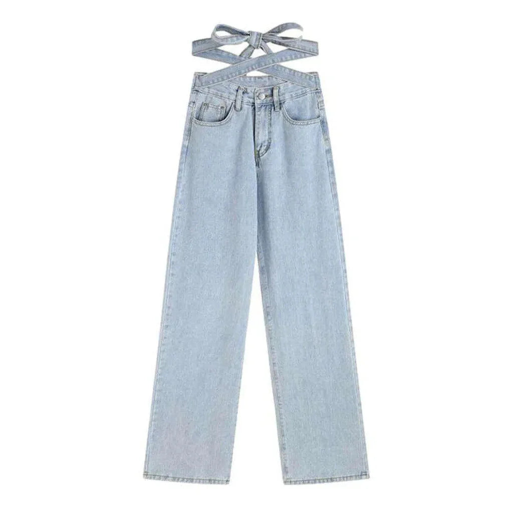Denim waist belt baggy jeans