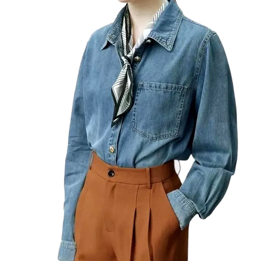 Classic linen light vintage jeans shirt for ladies